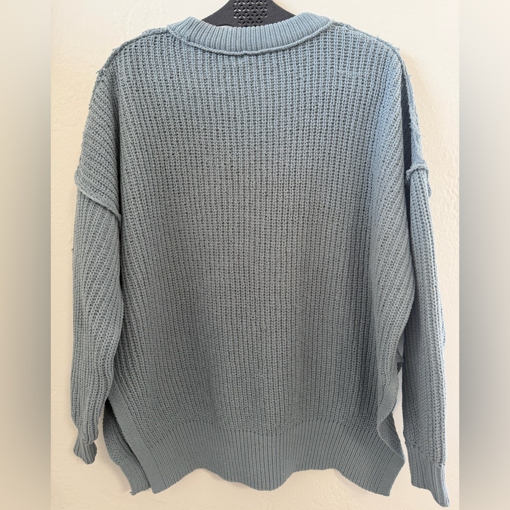 Aerie Oversized Blue Knit Sweater Slouchy Cozy Medium - Picture 6 of 12